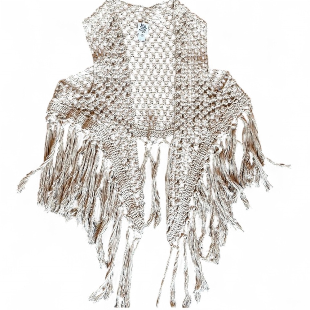 Ivy Jane Retro Beige Crochet Fringe Vest